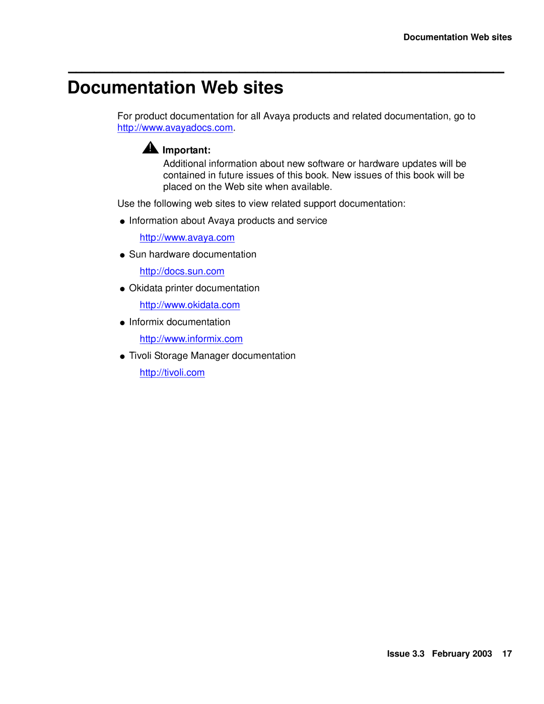 Avaya 585-215-871 manual Documentation Web sites 