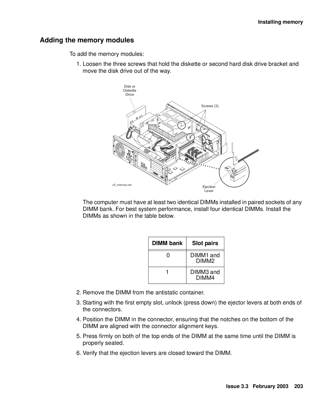 Avaya 585-215-871 manual Adding the memory modules, Dimm bank Slot pairs 