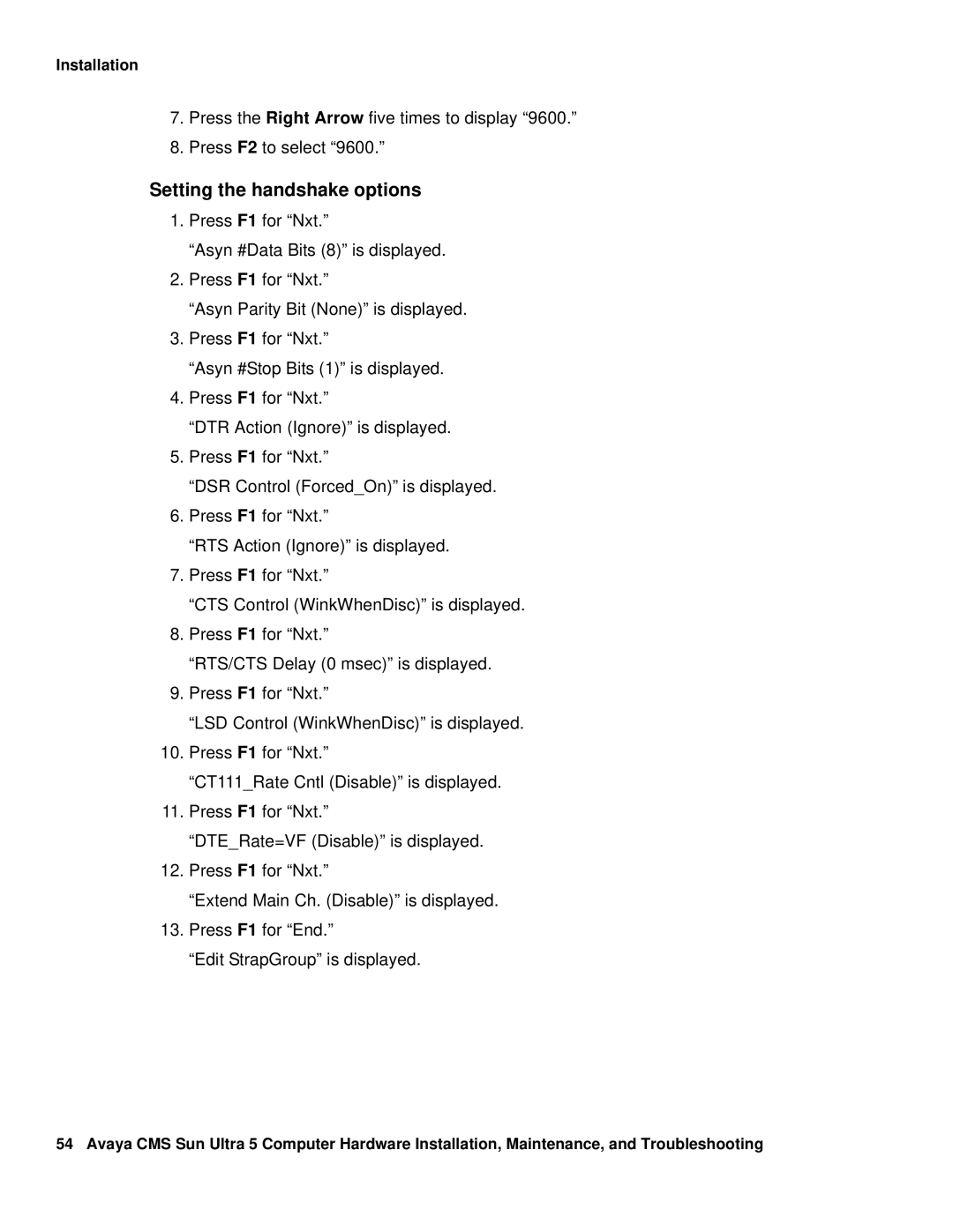 Avaya 585-215-871 manual Setting the handshake options 