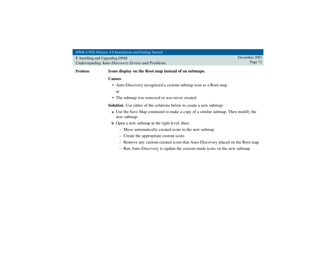 Avaya 585-229-770 manual Icons display on the Root map instead of on submaps Causes 