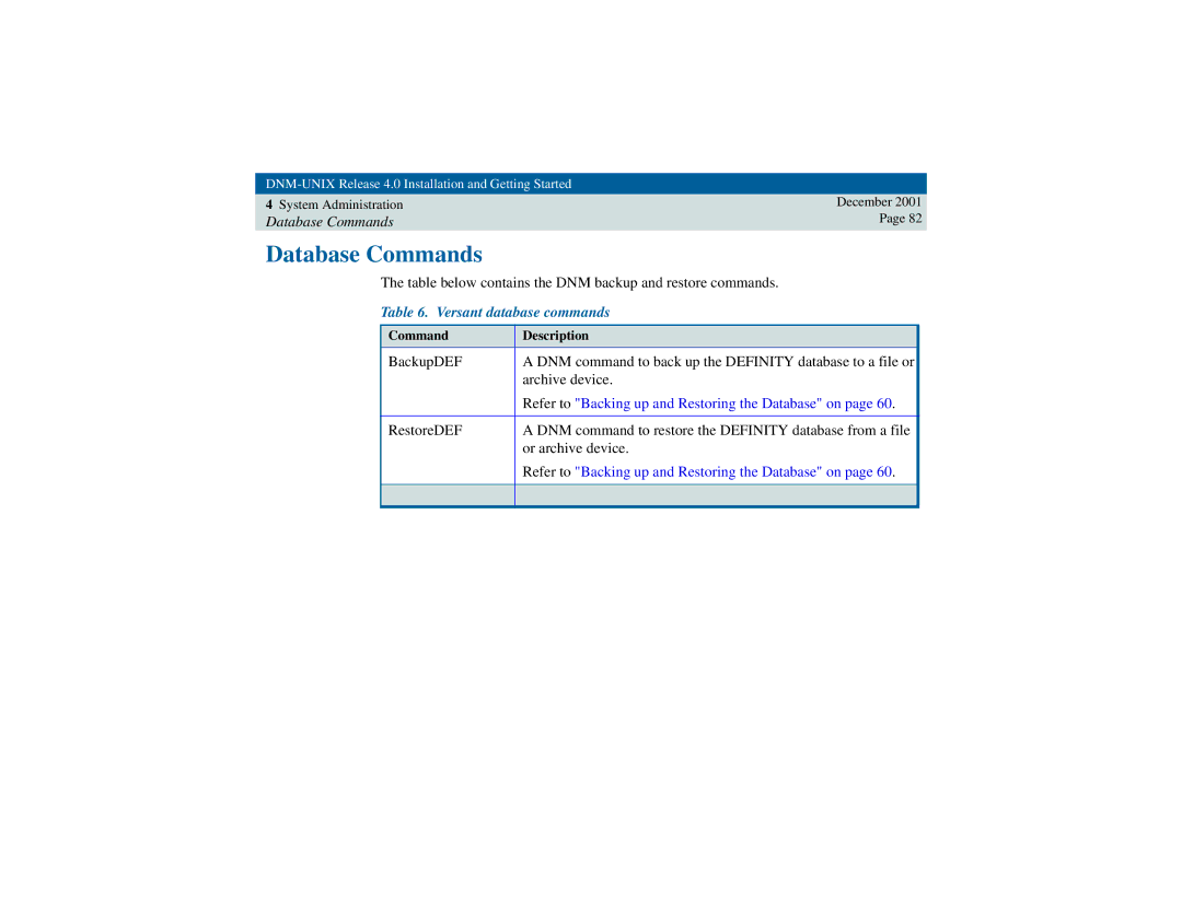 Avaya 585-229-770 manual Database Commands, Versant database commands 