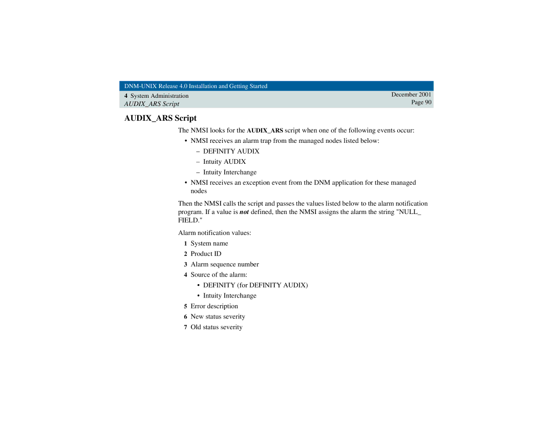 Avaya 585-229-770 manual Audixars Script, Definity Audix 