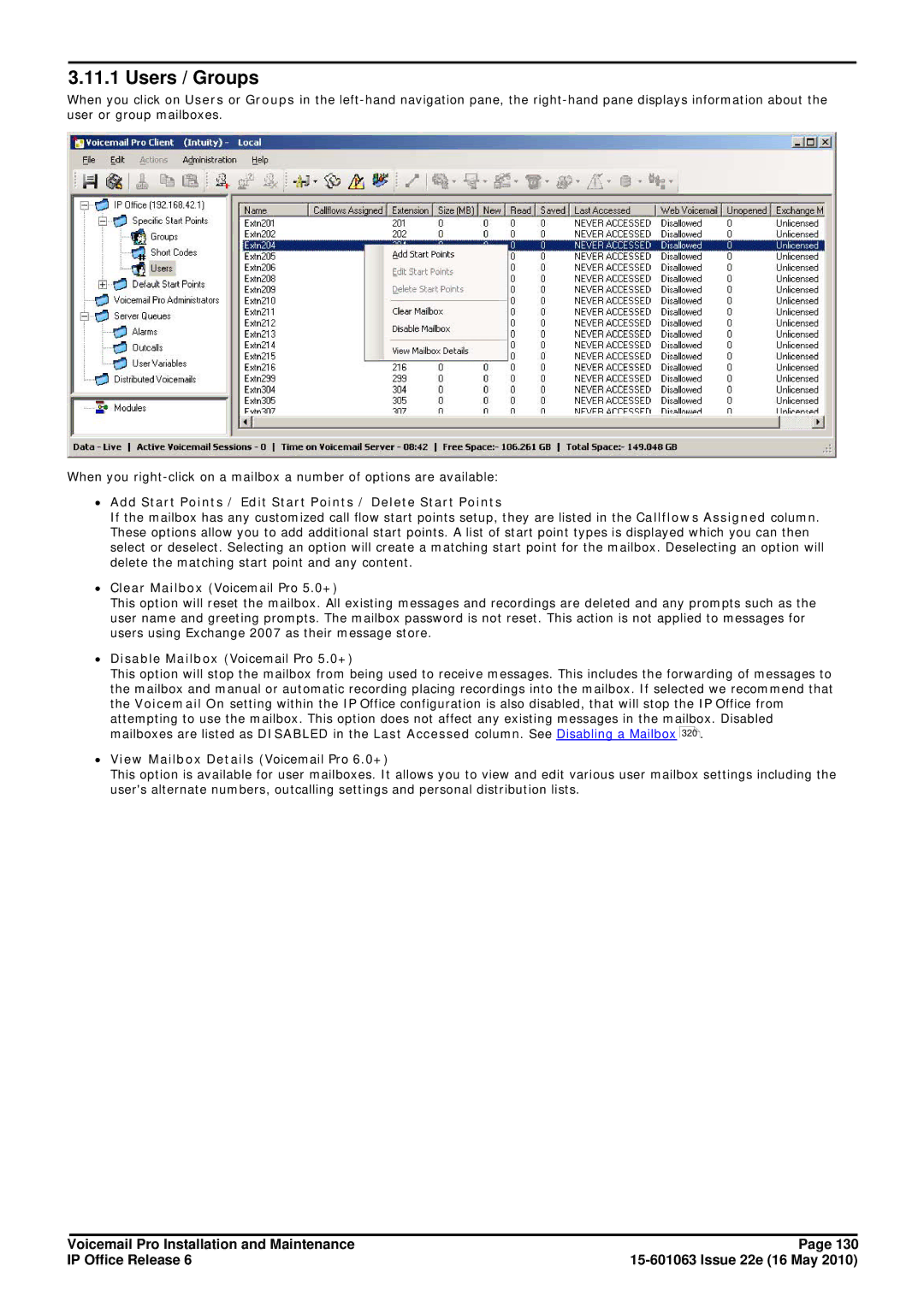 Avaya manual Users / Groups, ∙ View Mailbox Details Voicemail Pro 6.0+ 