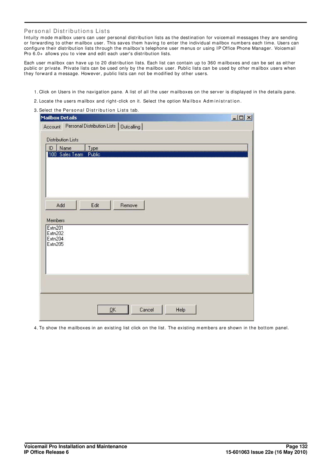 Avaya 6 manual Personal Distributions Lists, Select the Personal Distribution Lists tab 