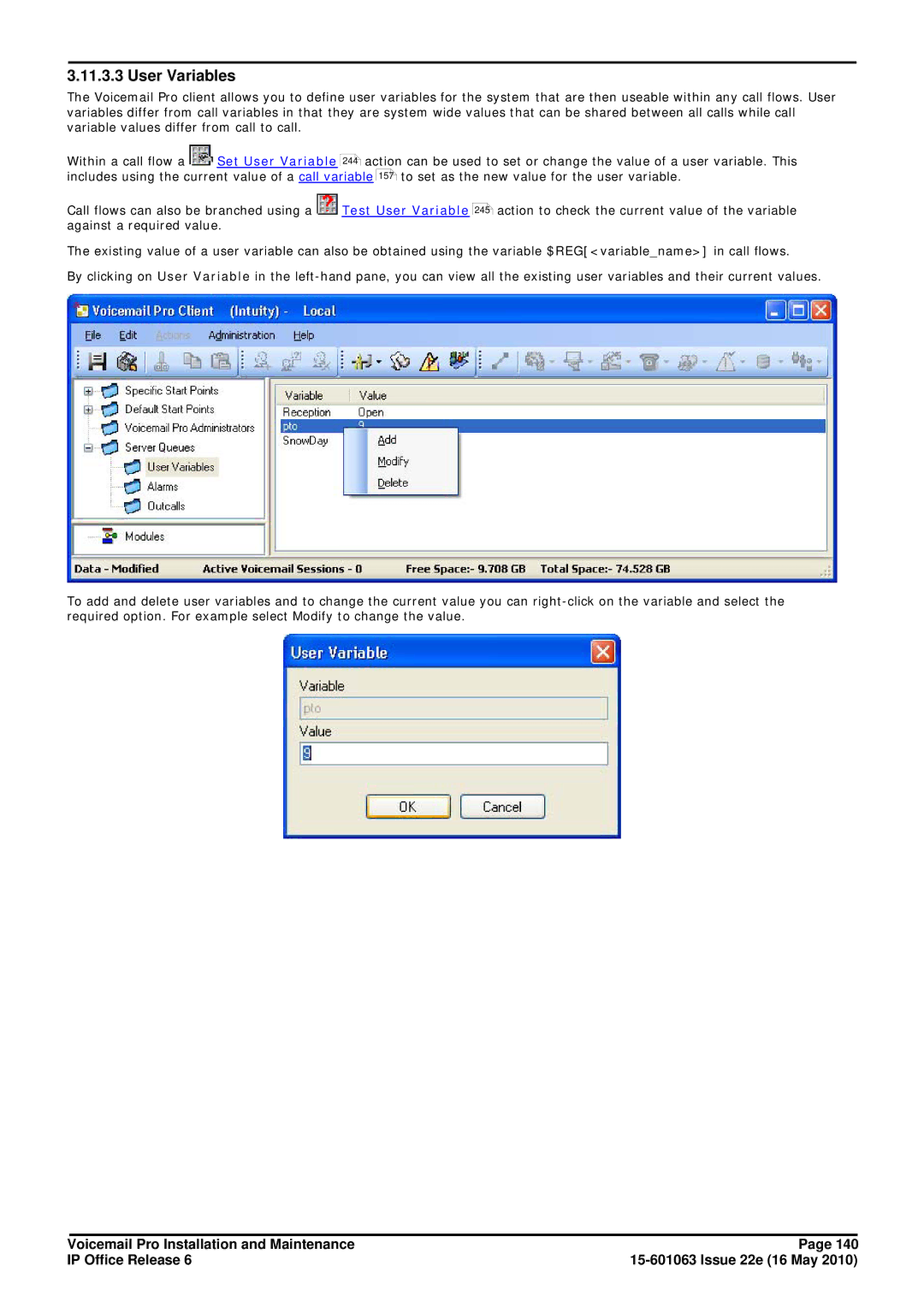 Avaya 6 manual User Variables 