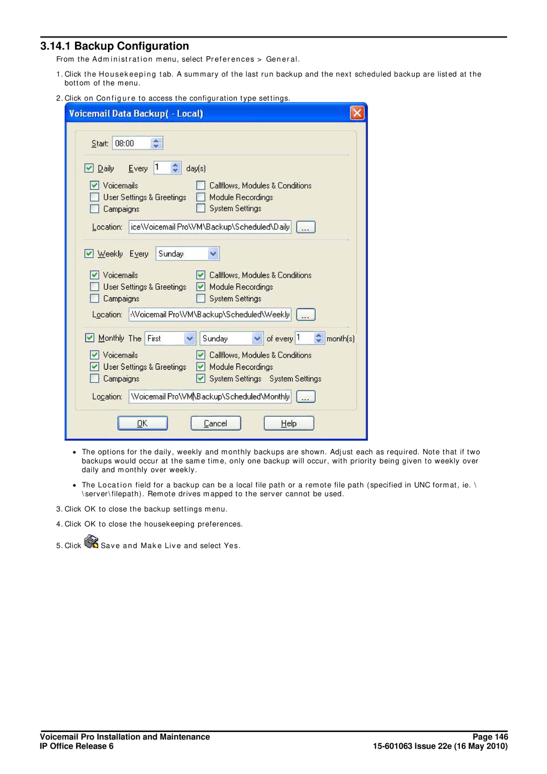 Avaya 6 manual Backup Configuration, From the Administration menu, select Preferences General 