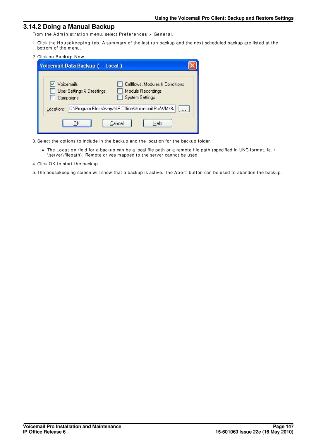 Avaya 6 manual Doing a Manual Backup 