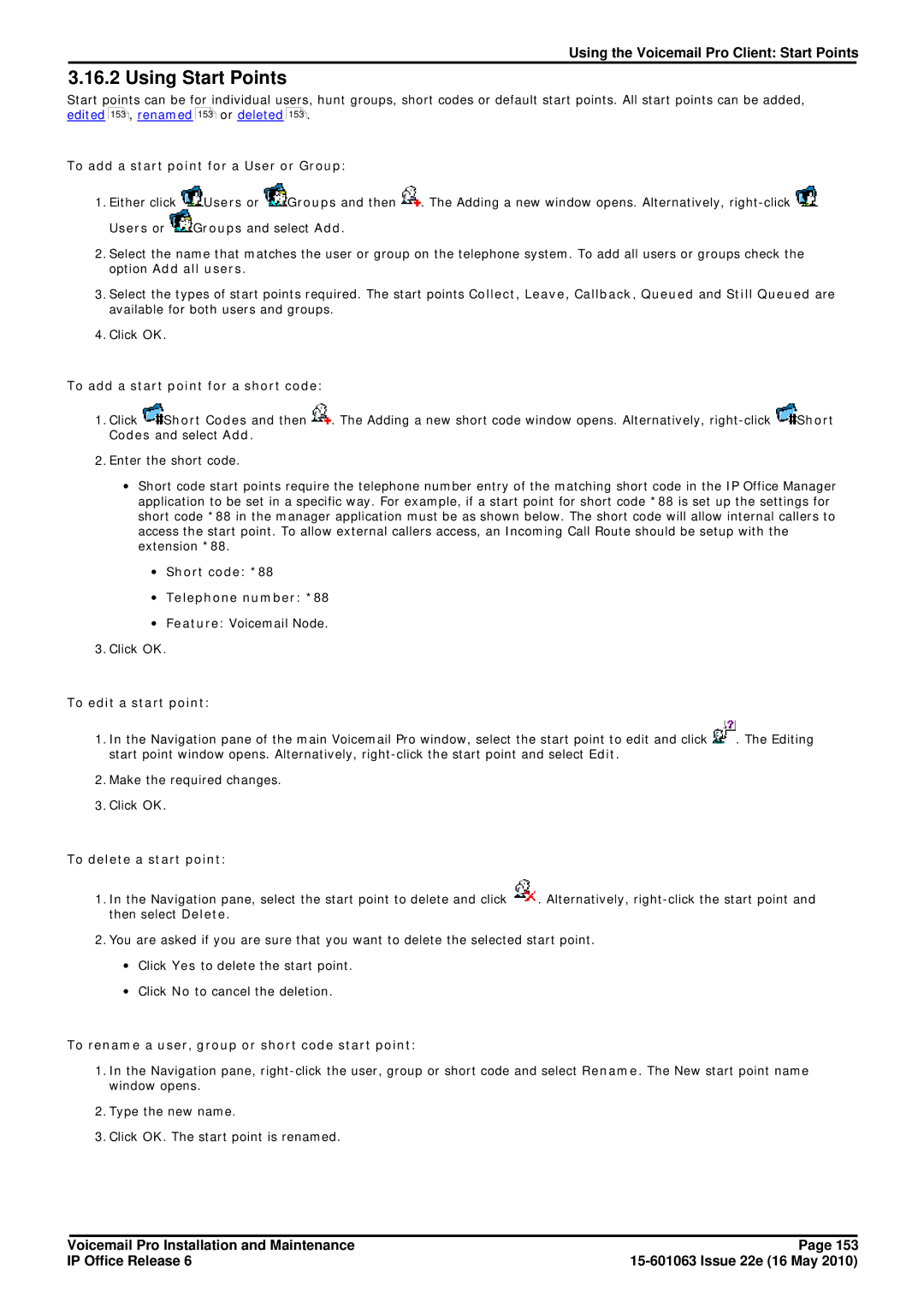 Avaya 6 manual Using Start Points 