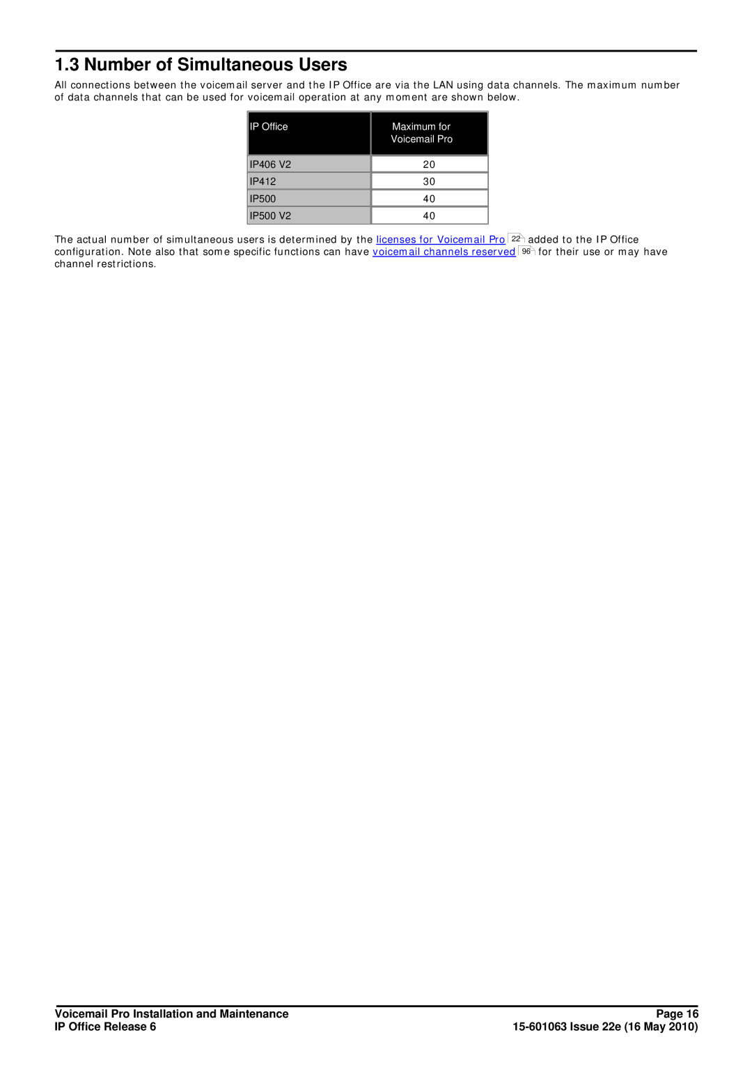 Avaya manual Number of Simultaneous Users, IP406 IP412 IP500 