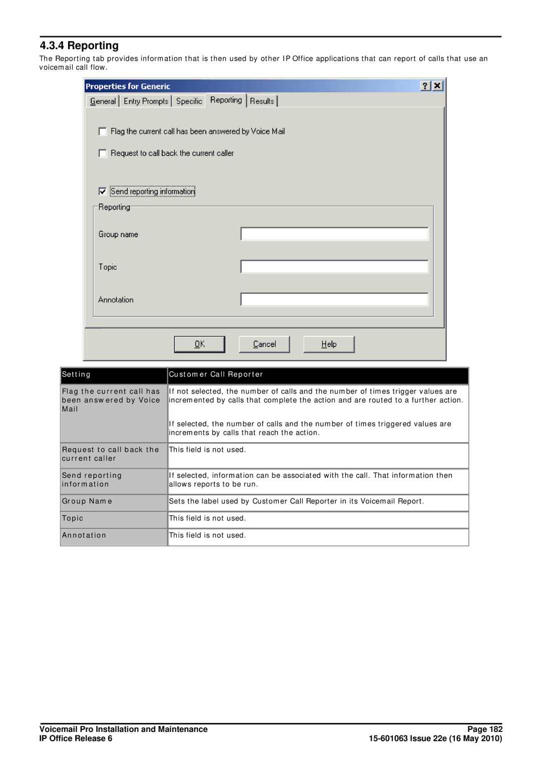 Avaya 6 manual Reporting, Mail, Increments by calls that reach the action, Current caller Send reporting, Annotation 