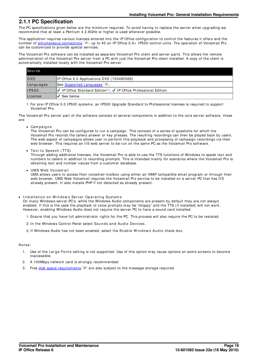 Avaya 6 manual PC Specification 