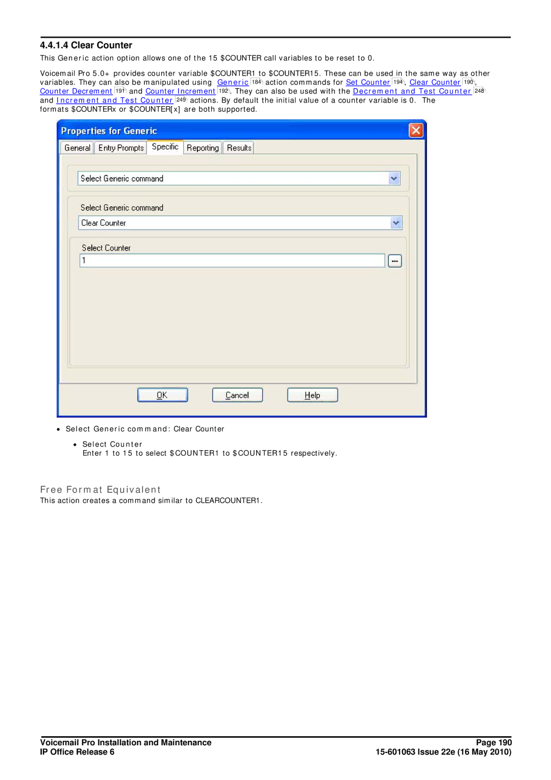 Avaya 6 manual ∙ Select Generic command Clear Counter ∙ Select Counter 