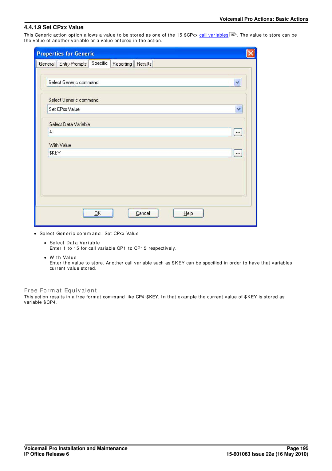 Avaya 6 manual Set CPxx Value, ∙ With Value 