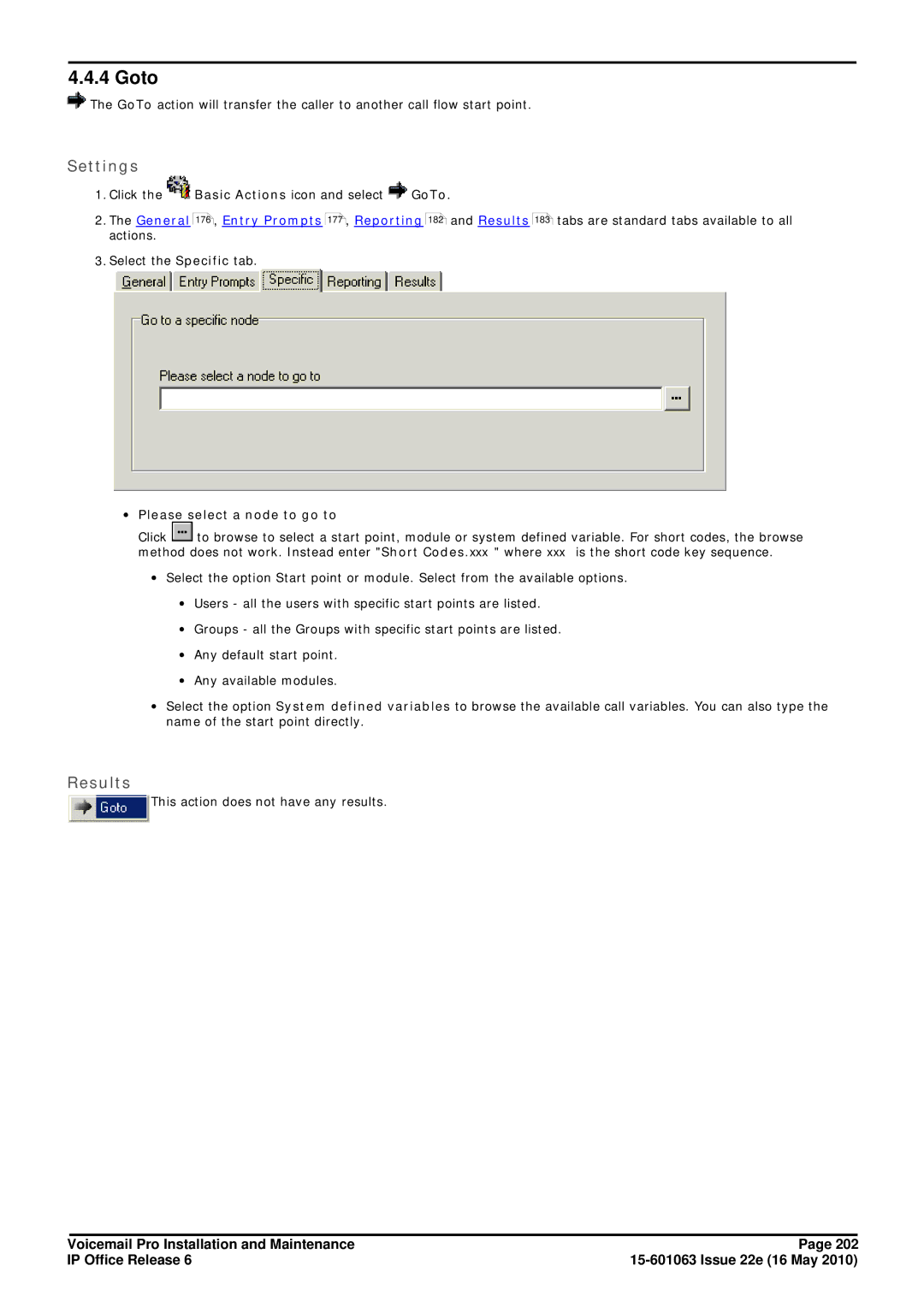 Avaya 6 manual Goto, Basic Actions icon and select GoTo, ∙ Please select a node to go to 