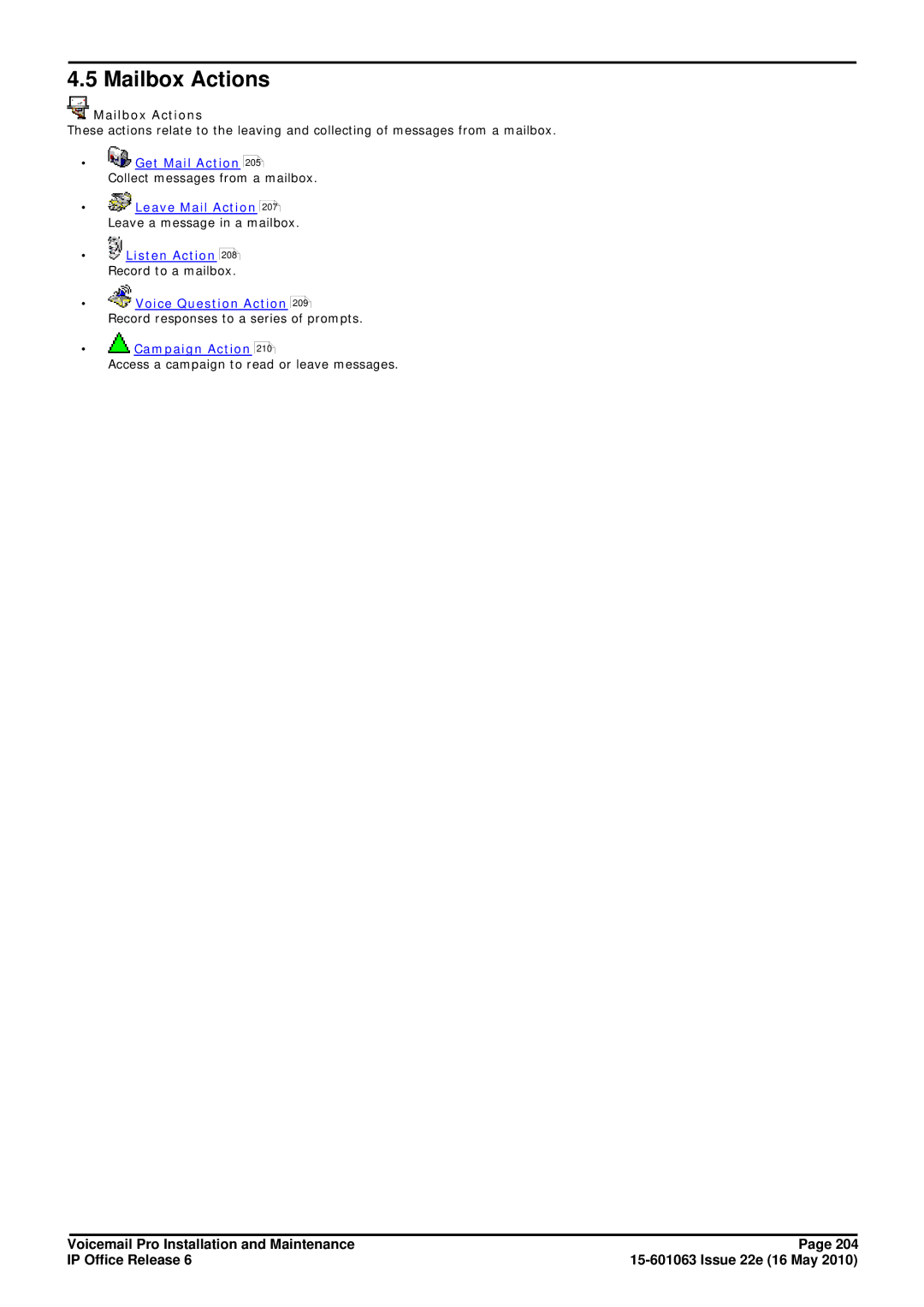 Avaya 6 manual Mailbox Actions 