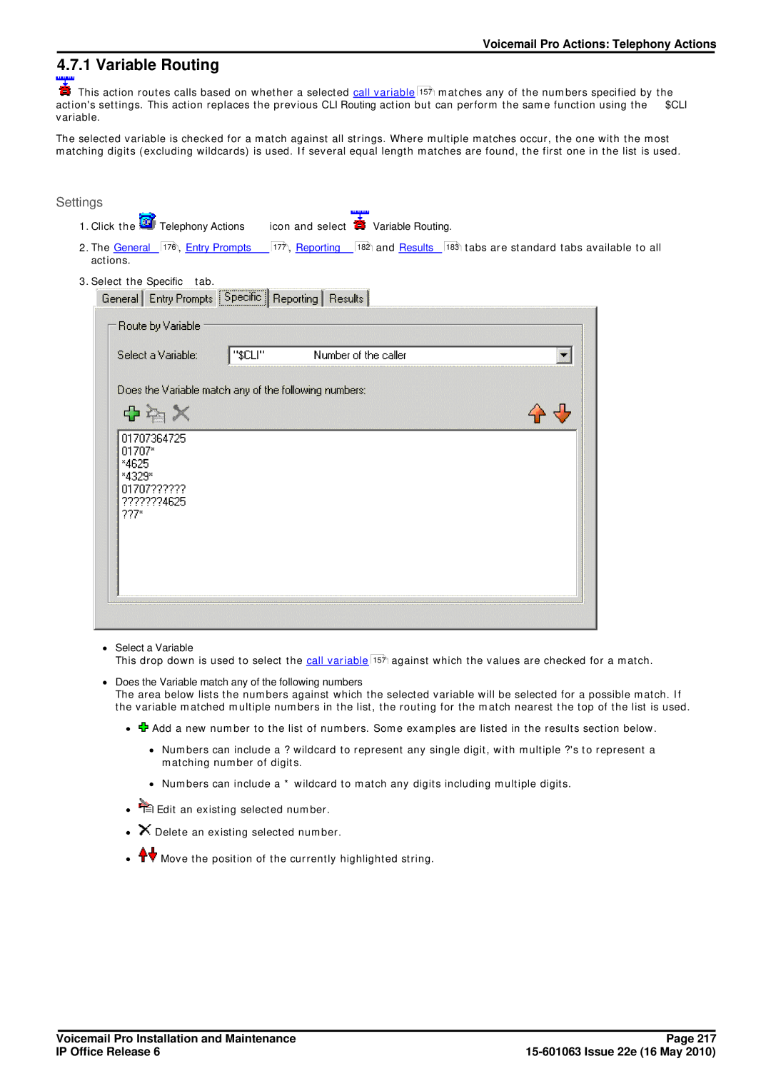 Avaya 6 manual Variable Routing, ∙ Select a Variable, ∙ Does the Variable match any of the following numbers 