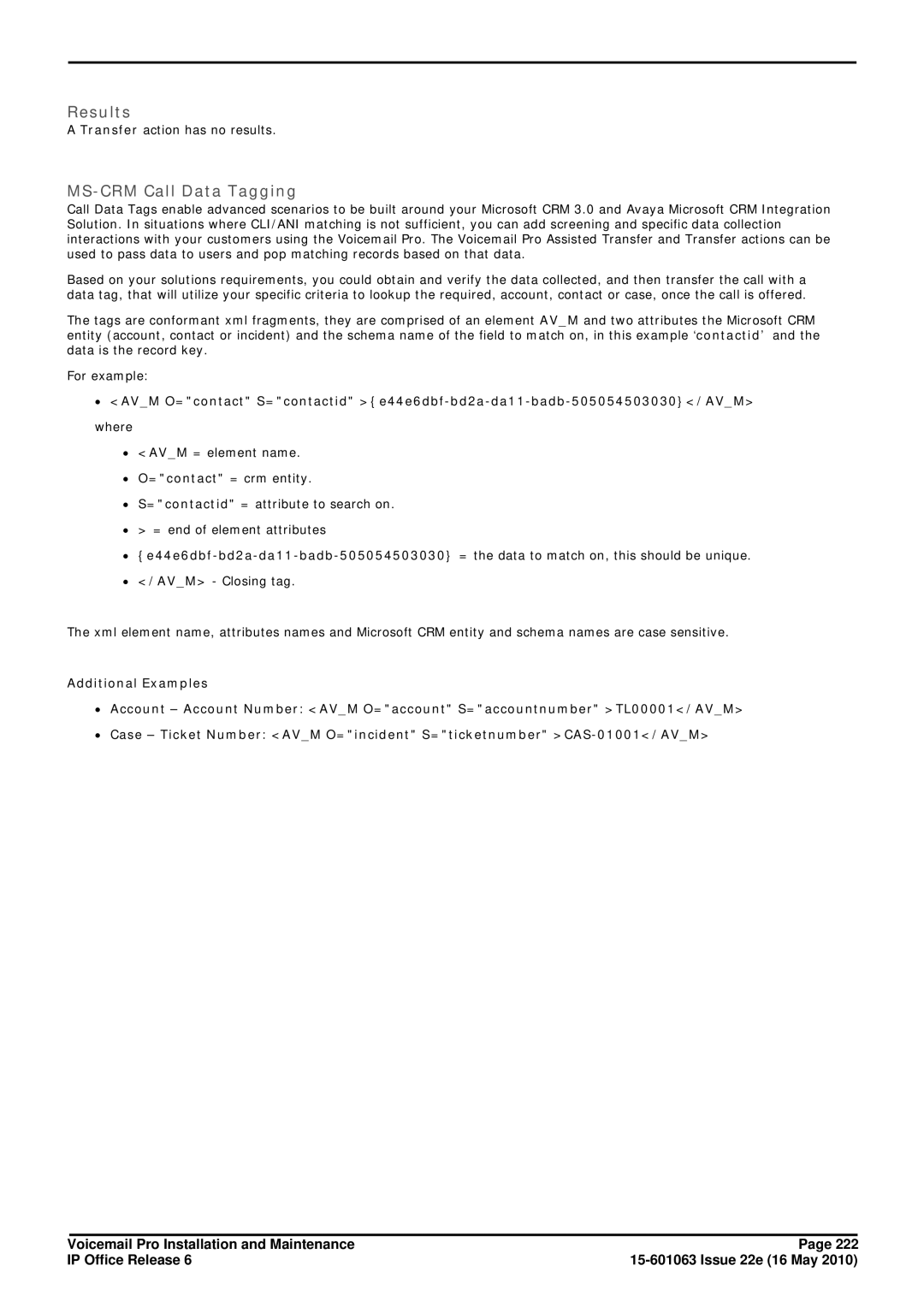 Avaya 6 manual MS-CRM Call Data Tagging, Additional Examples 