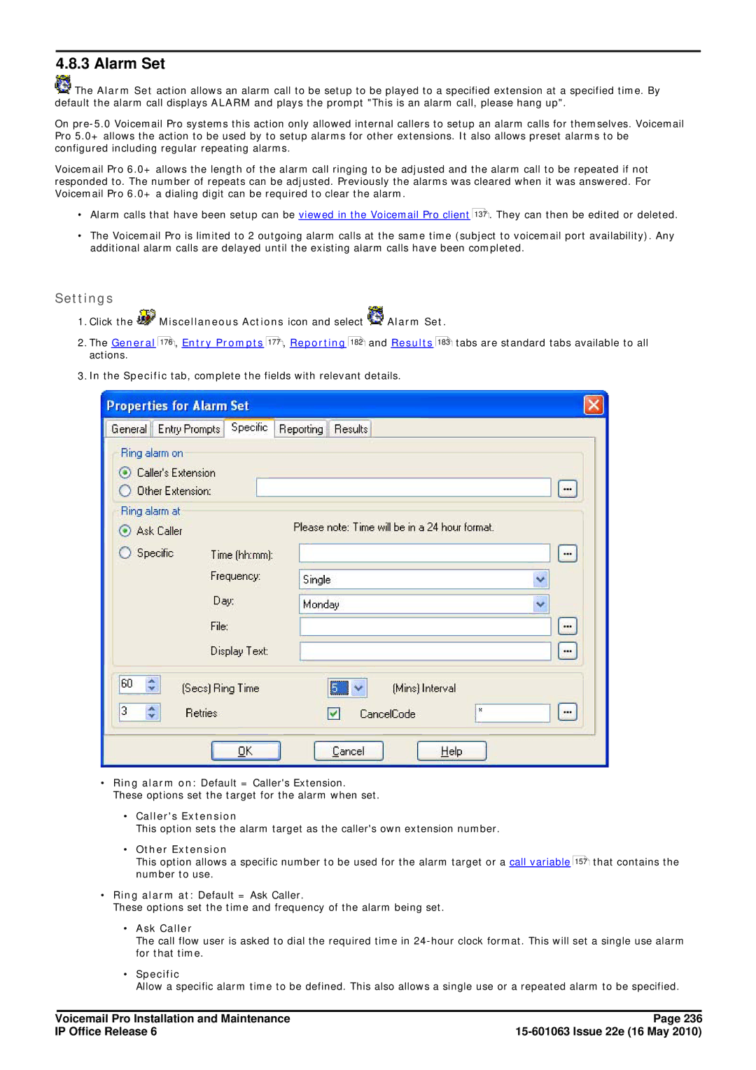 Avaya 6 manual Alarm Set 