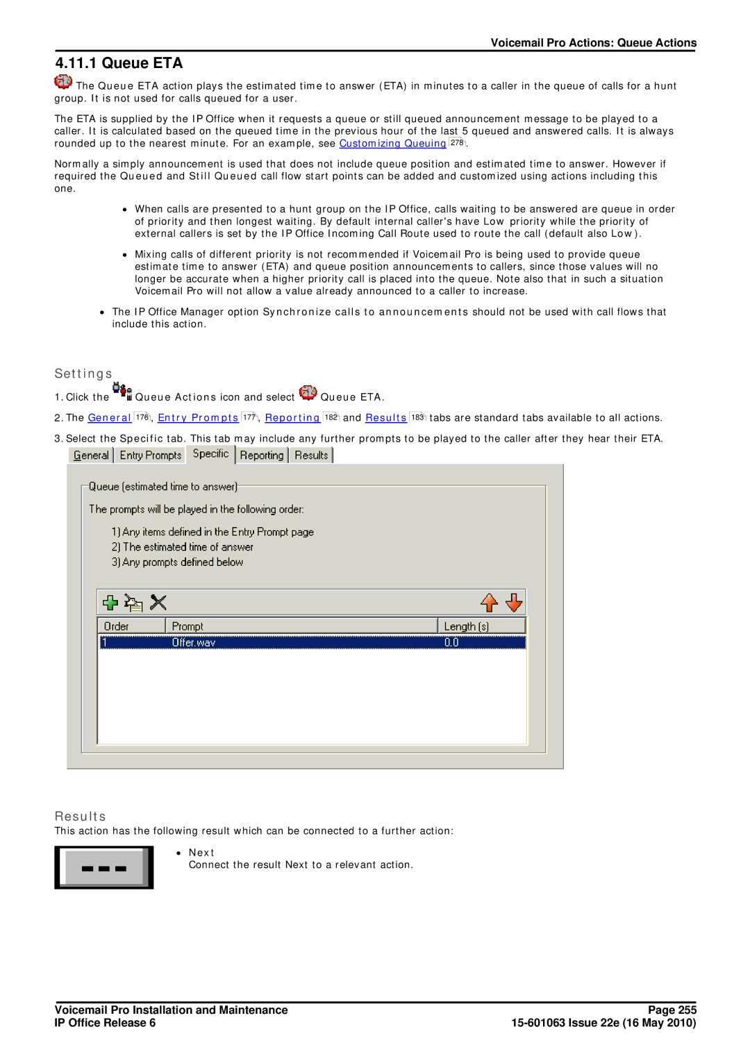 Avaya 6 manual Queue ETA, ∙ Next 