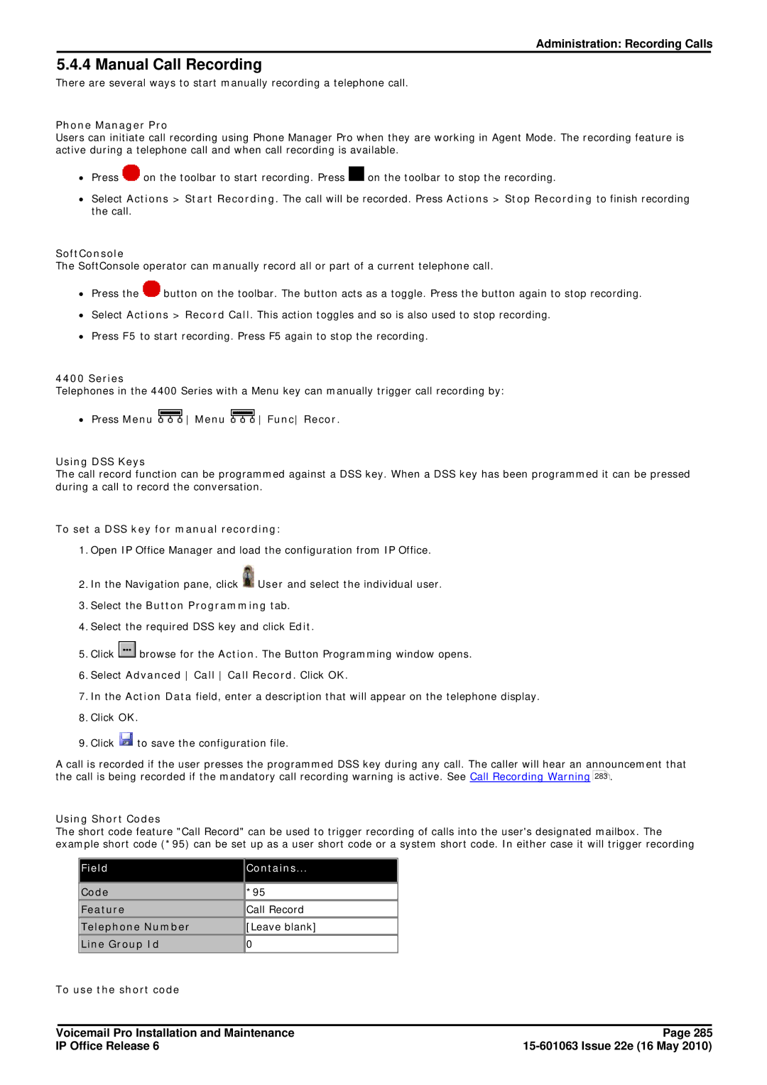 Avaya 6 manual Manual Call Recording 