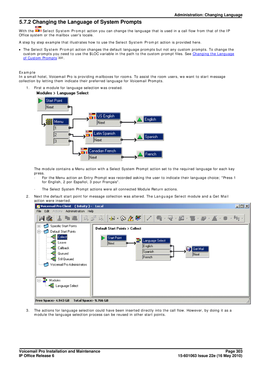 Avaya 6 manual Changing the Language of System Prompts, Example 