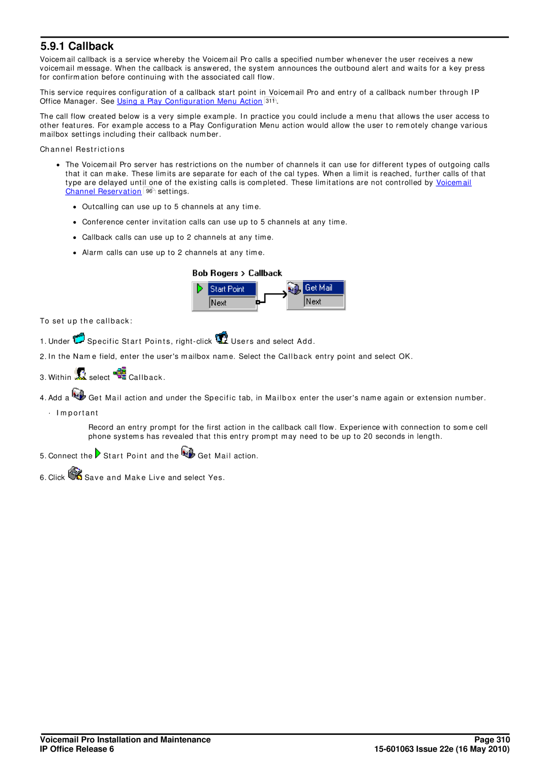 Avaya 6 manual Callback, To set up the callback, · Important 