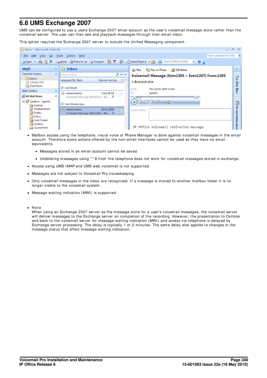 Avaya 6 manual UMS Exchange, ∙ Note 