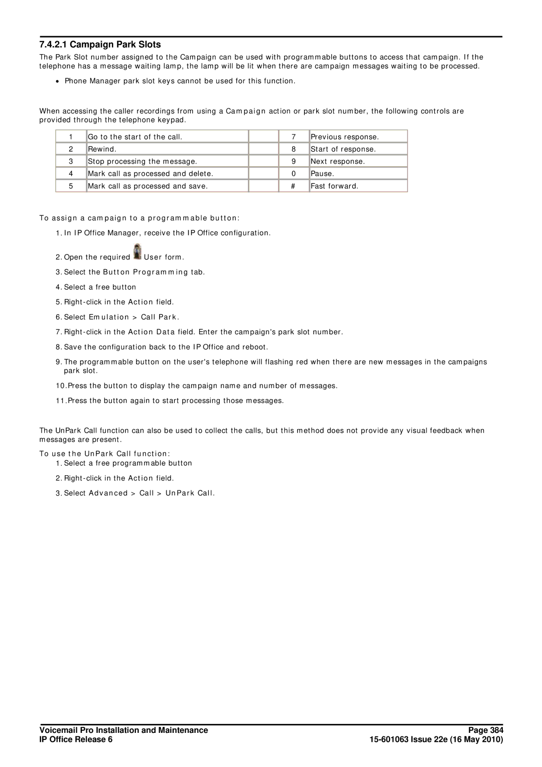 Avaya 6 manual Campaign Park Slots, To assign a campaign to a programmable button, Select Emulation Call Park 