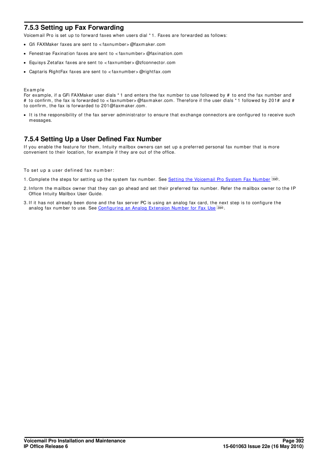 Avaya 6 manual Setting up Fax Forwarding, Setting Up a User Defined Fax Number, To set up a user defined fax number 