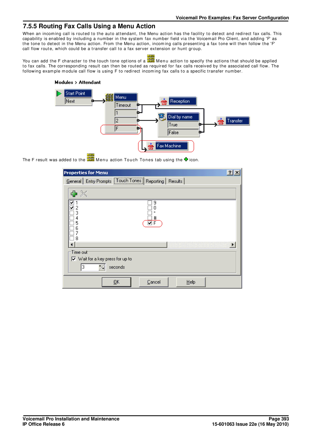 Avaya 6 manual Routing Fax Calls Using a Menu Action 