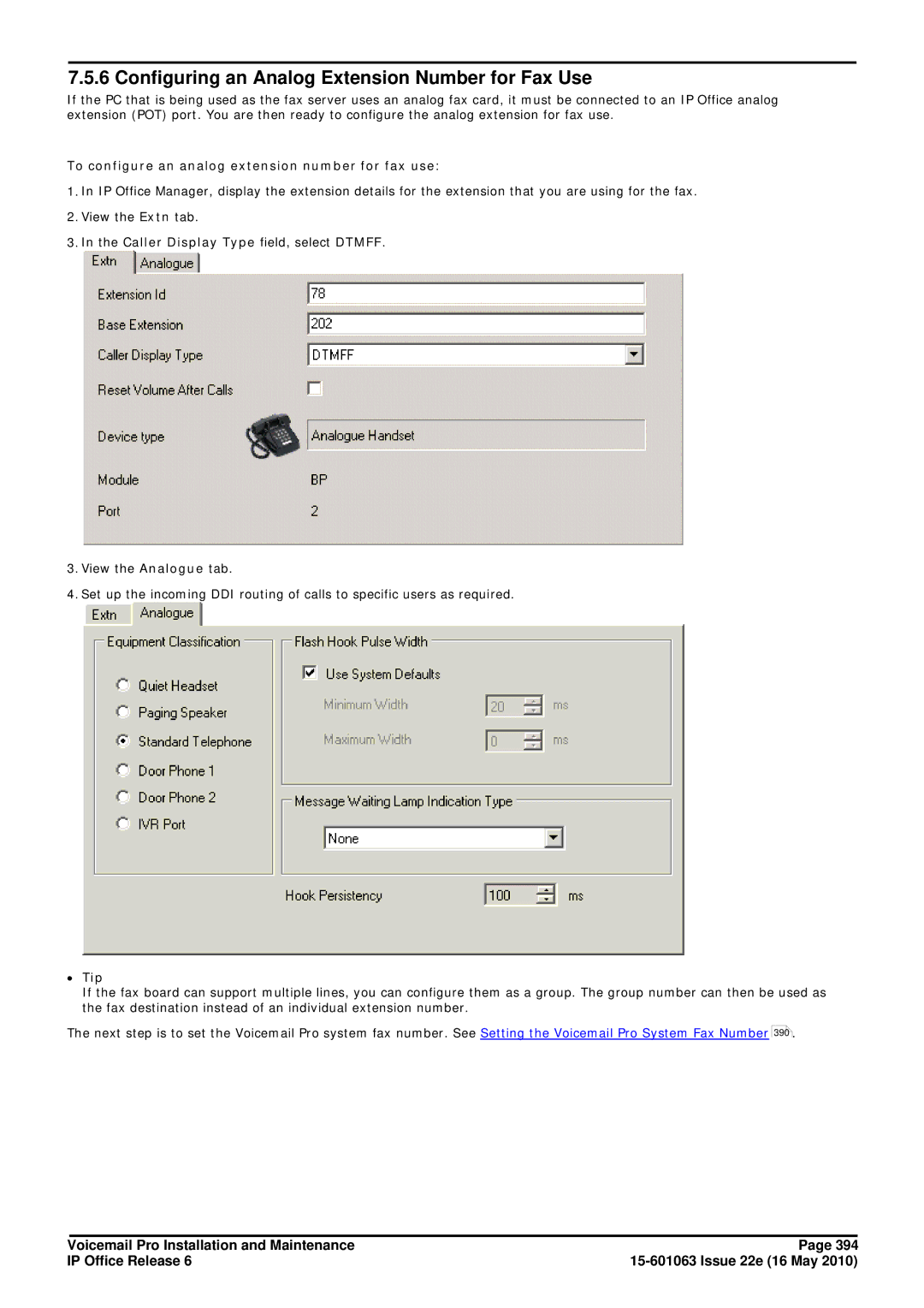 Avaya 6 manual Configuring an Analog Extension Number for Fax Use, To configure an analog extension number for fax use 