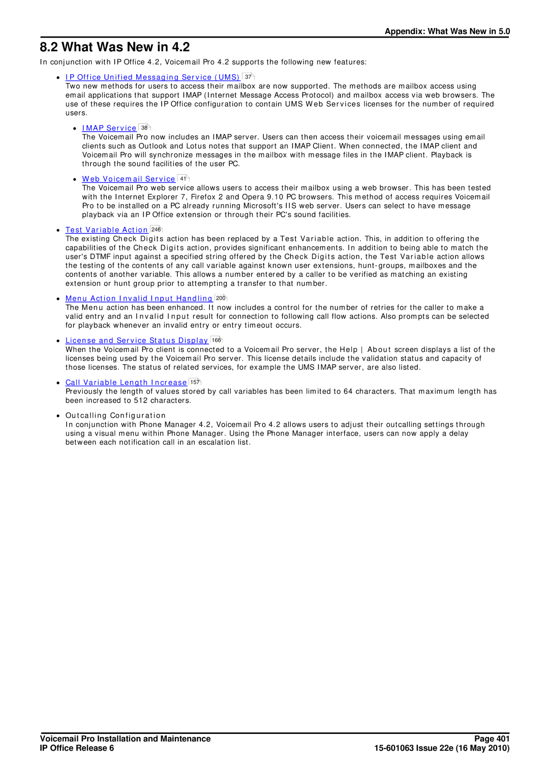 Avaya 6 manual ∙ Outcalling Configuration, ∙ License and Service Status Display 