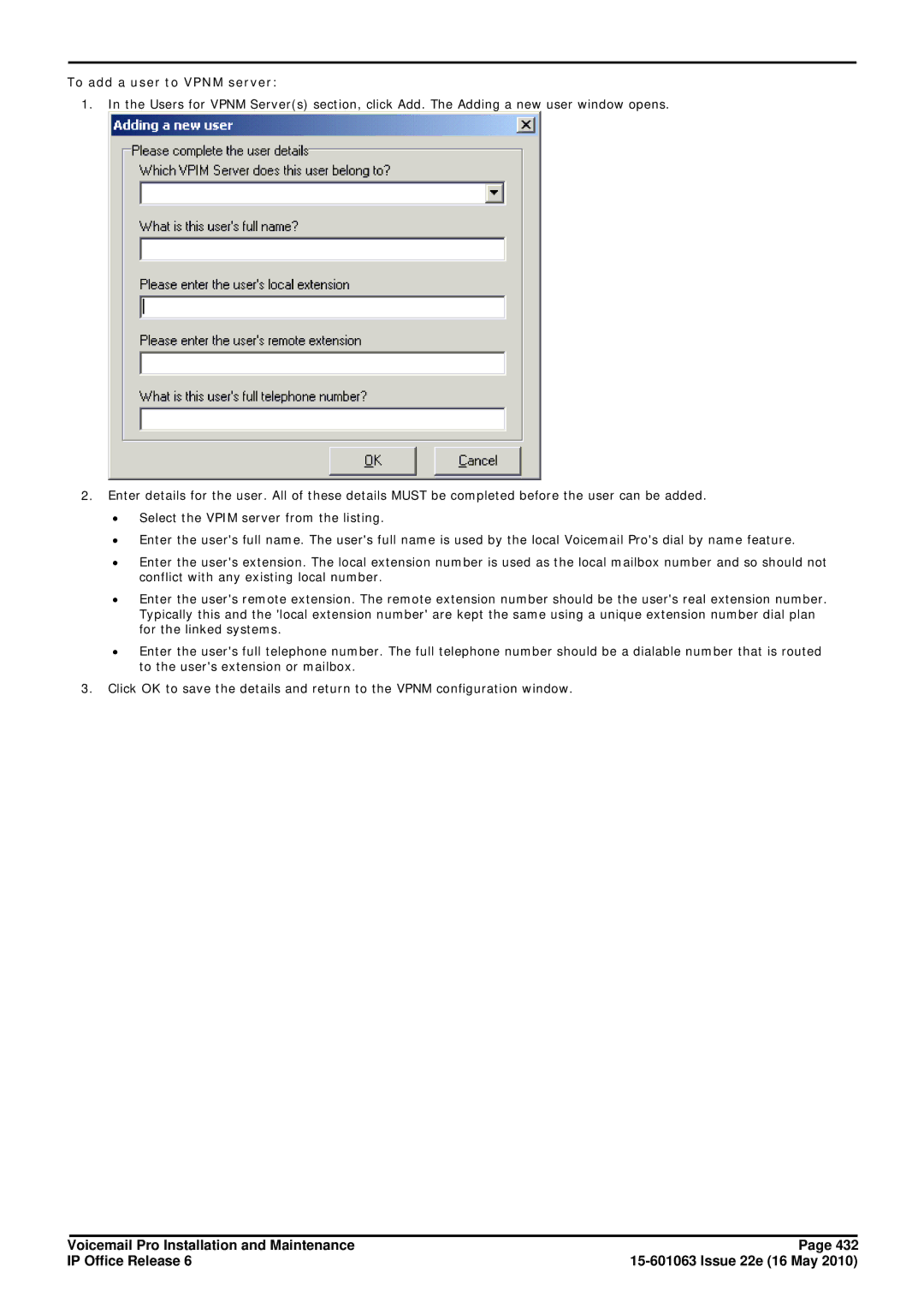 Avaya 6 manual To add a user to Vpnm server 