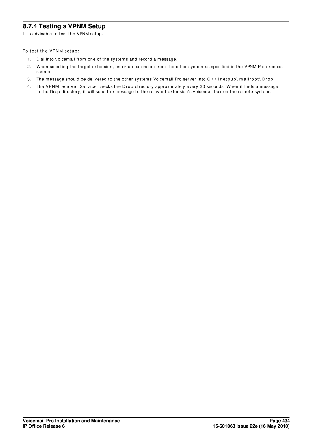Avaya 6 manual Testing a Vpnm Setup, To test the Vpnm setup 