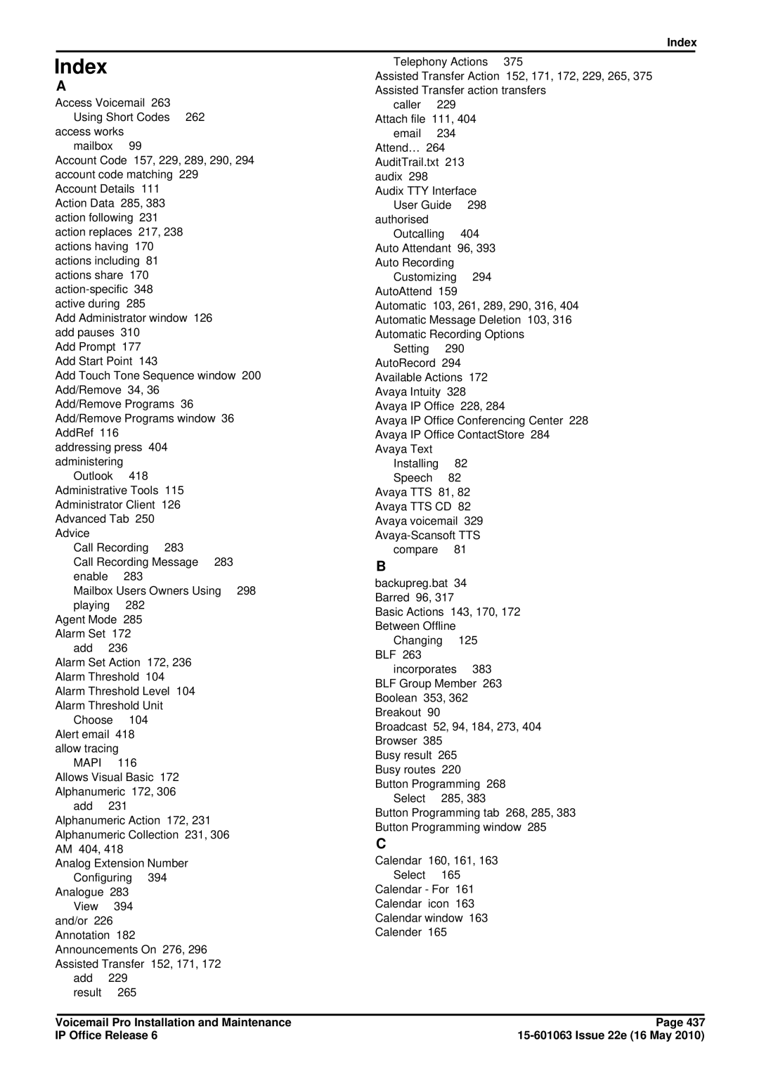 Avaya 6 manual Index 