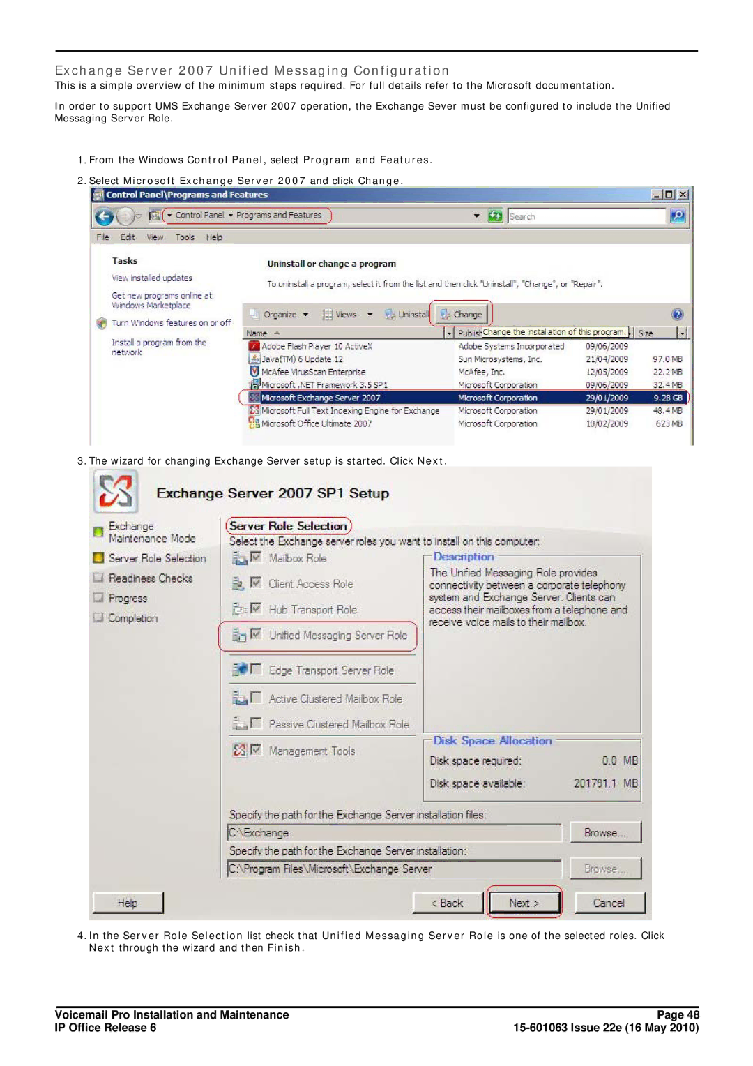 Avaya 6 manual Exchange Server 2007 Unified Messaging Configuration 