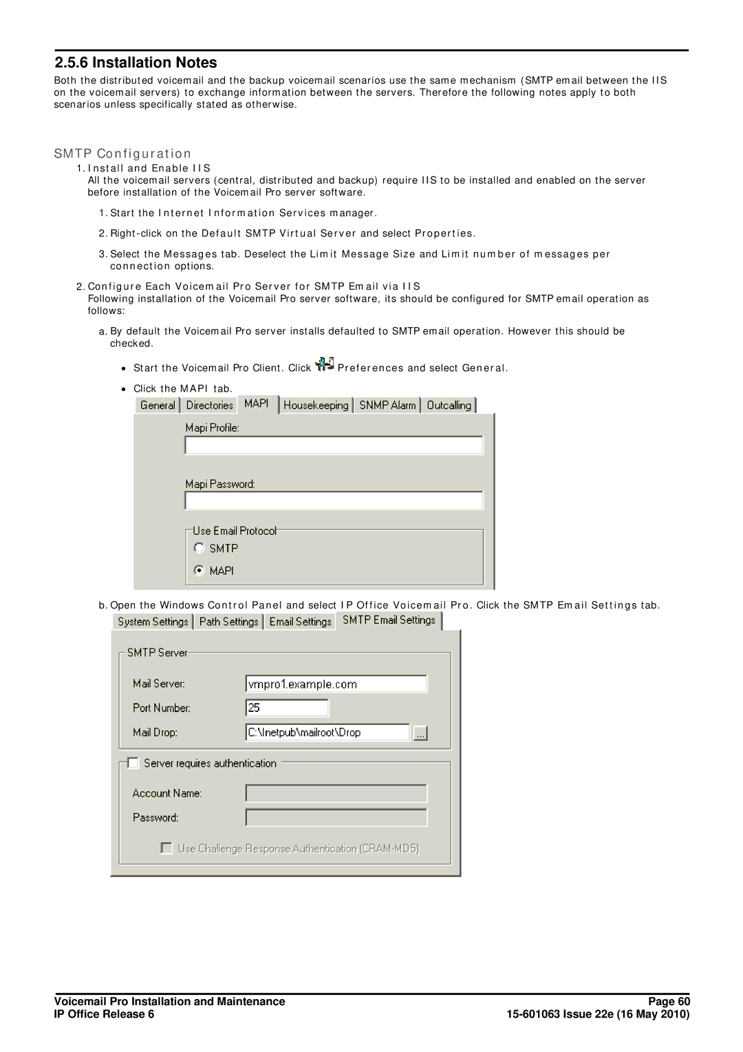 Avaya 6 manual Installation Notes, Smtp Configuration, Install and Enable IIS 