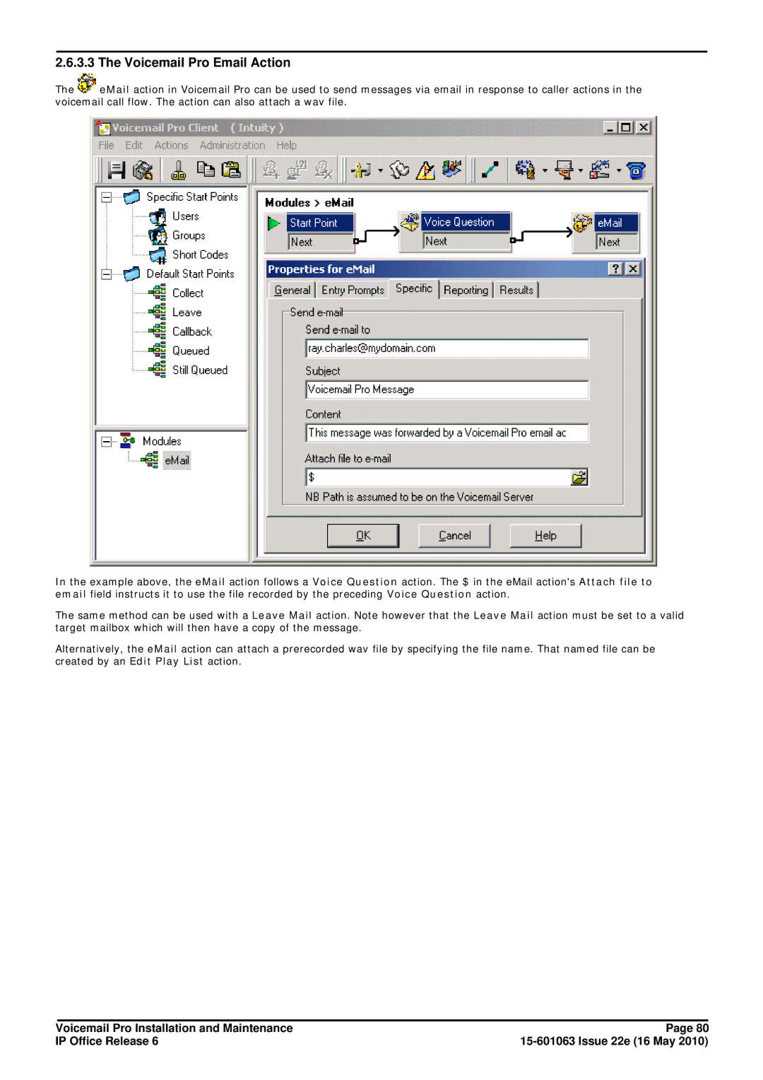 Avaya 6 manual Voicemail Pro Email Action 