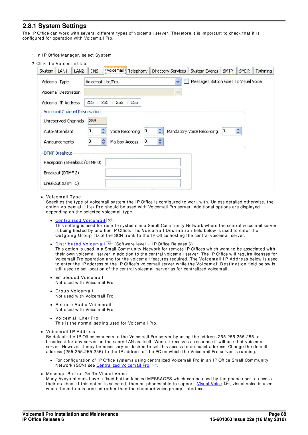 Avaya 6 manual System Settings 