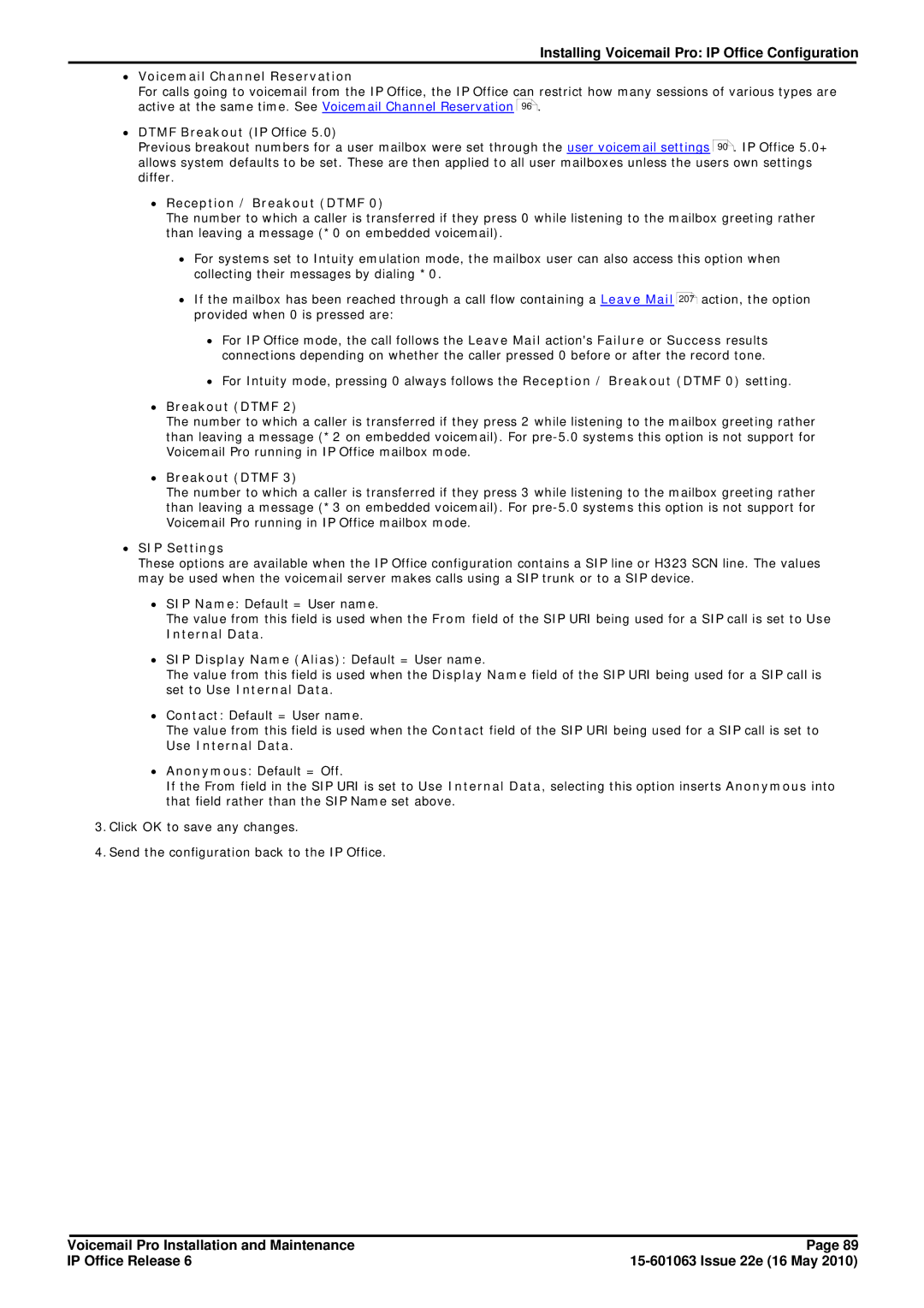 Avaya 6 manual ∙ Voicemail Channel Reservation, ∙ Reception / Breakout Dtmf, ∙ Breakout Dtmf, ∙ SIP Settings 