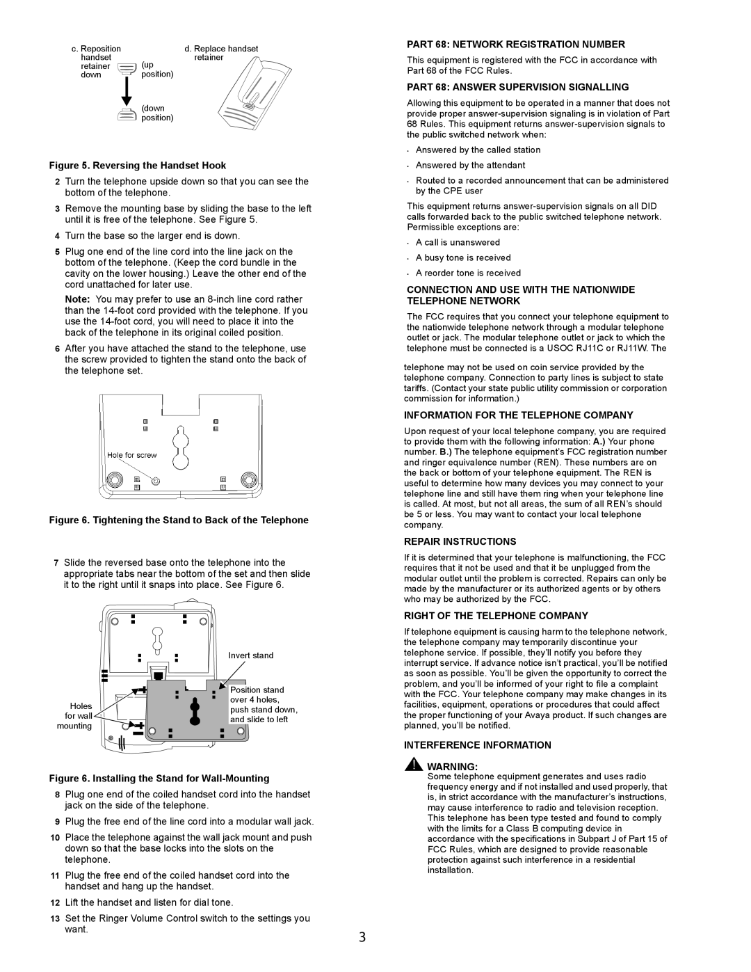 Avaya 6211 Part 68 Network Registration Number, Part 68 Answer Supervision Signalling, Repair Instructions 