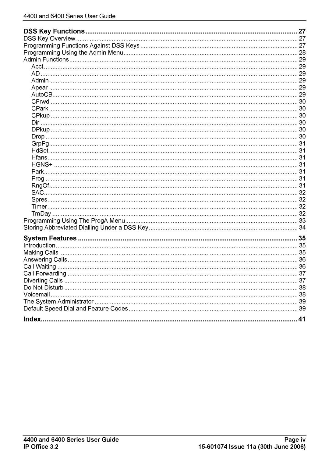 Avaya 6400, 4400 manual Index 