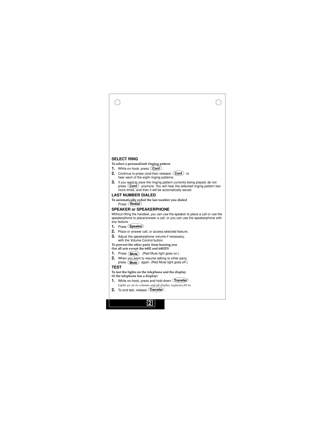 Avaya 6400 Series manual Select Ring, Last Number Dialed, Test, Press Speaker 