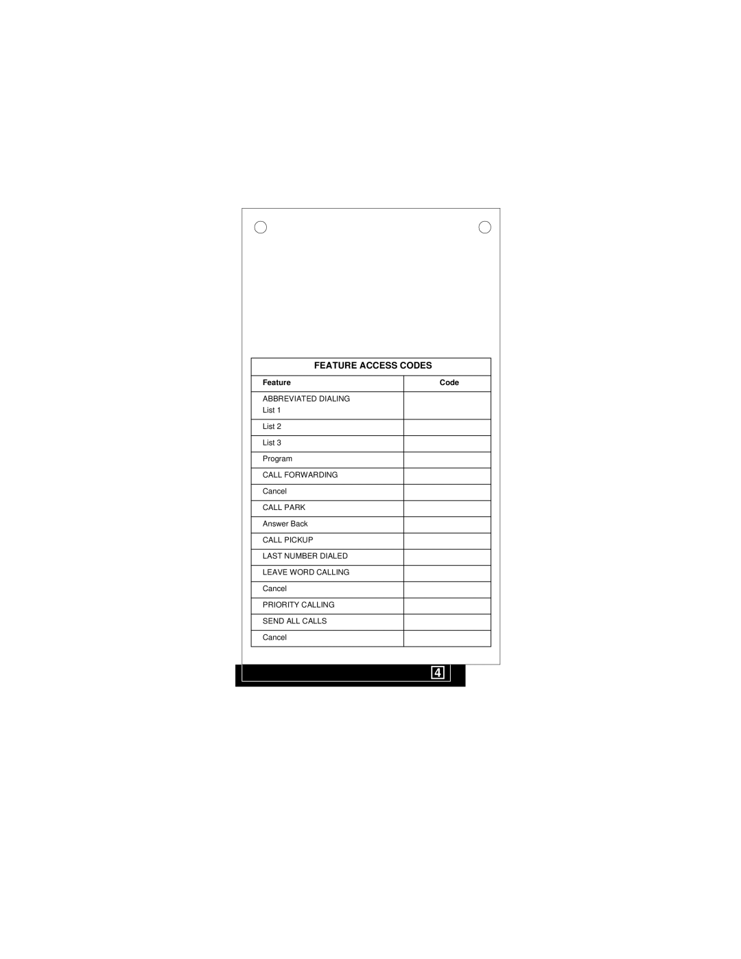 Avaya 6400 Series manual Feature Access Codes, Feature Code 