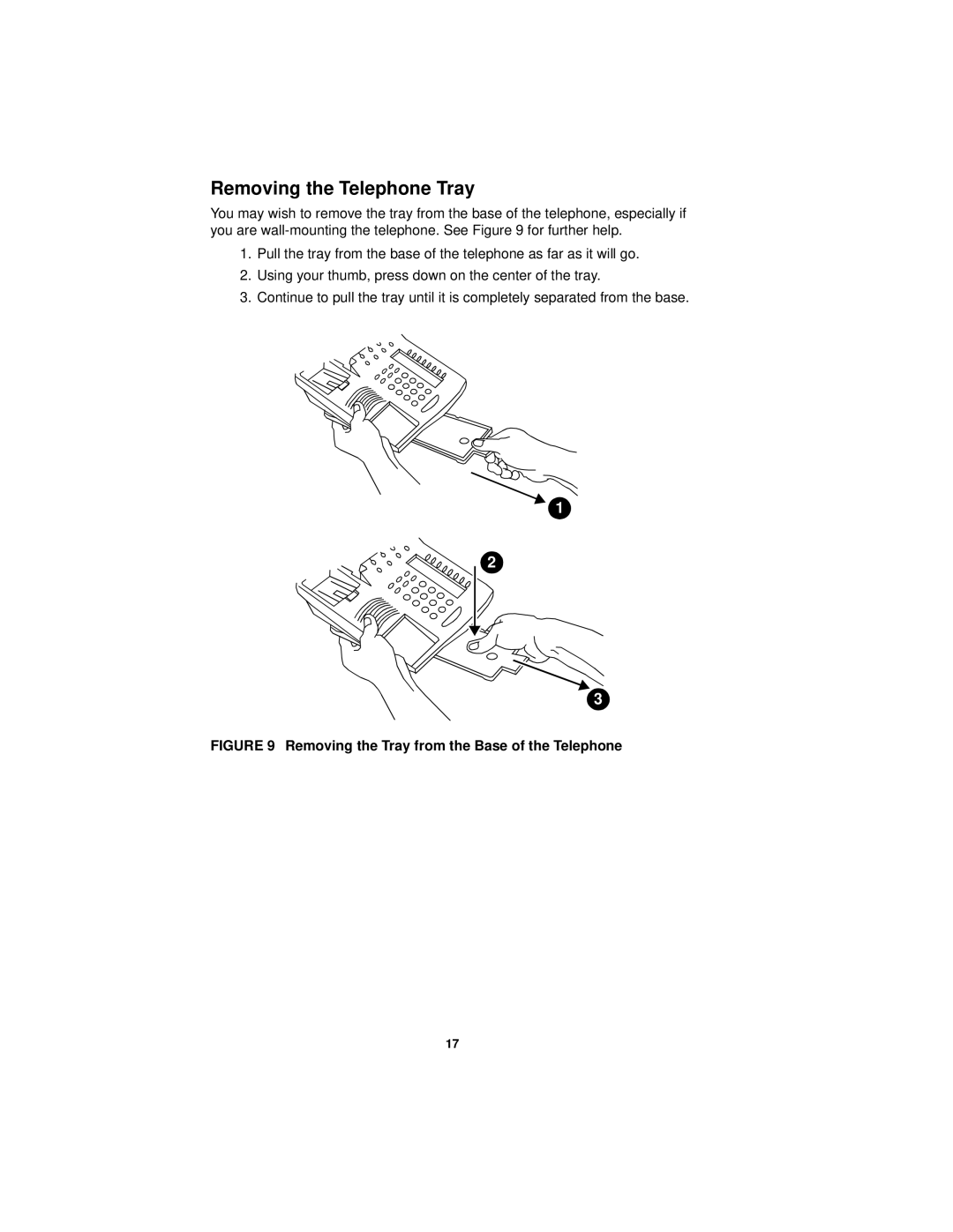 Avaya 6402D manual Removing the Telephone Tray, Removing the Tray from the Base of the Telephone 