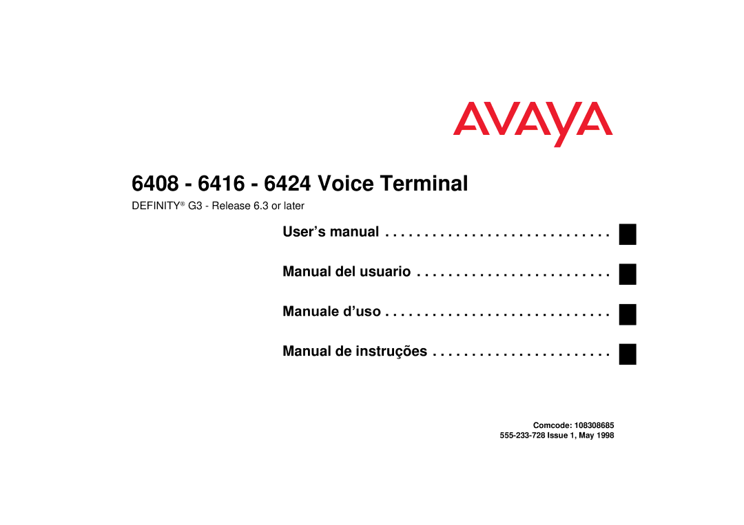 Avaya user manual 6408 6416 6424 Voice Terminal 