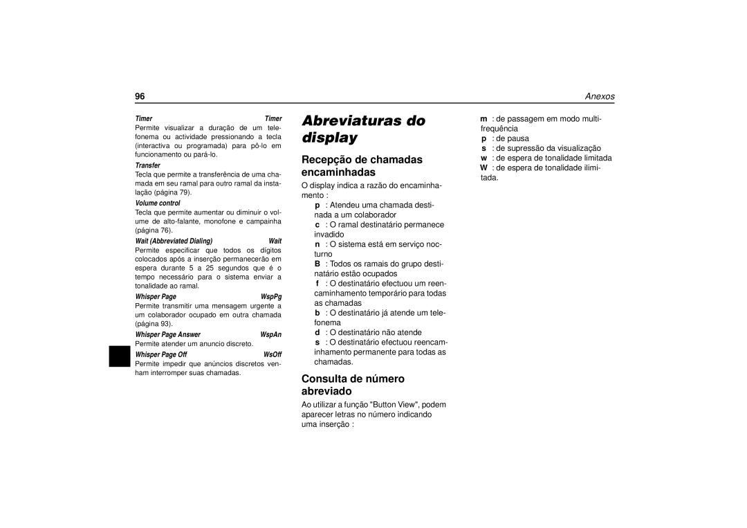 Avaya 6416, 6424, 6408 user manual Consulta de número abreviado, Permite atender um anuncio discreto Whisper Page Off 