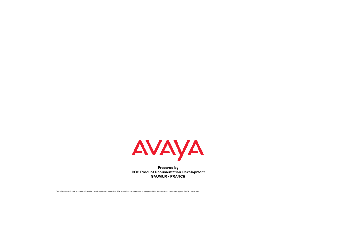 Avaya 6408, 6416, 6424 user manual Prepared by BCS Product Documentation Development SAUMUR FRANCE 