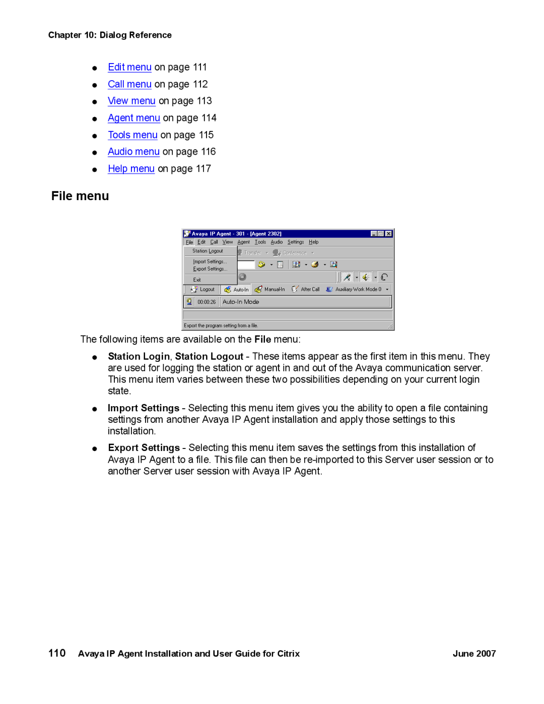 Avaya 7 manual File menu 