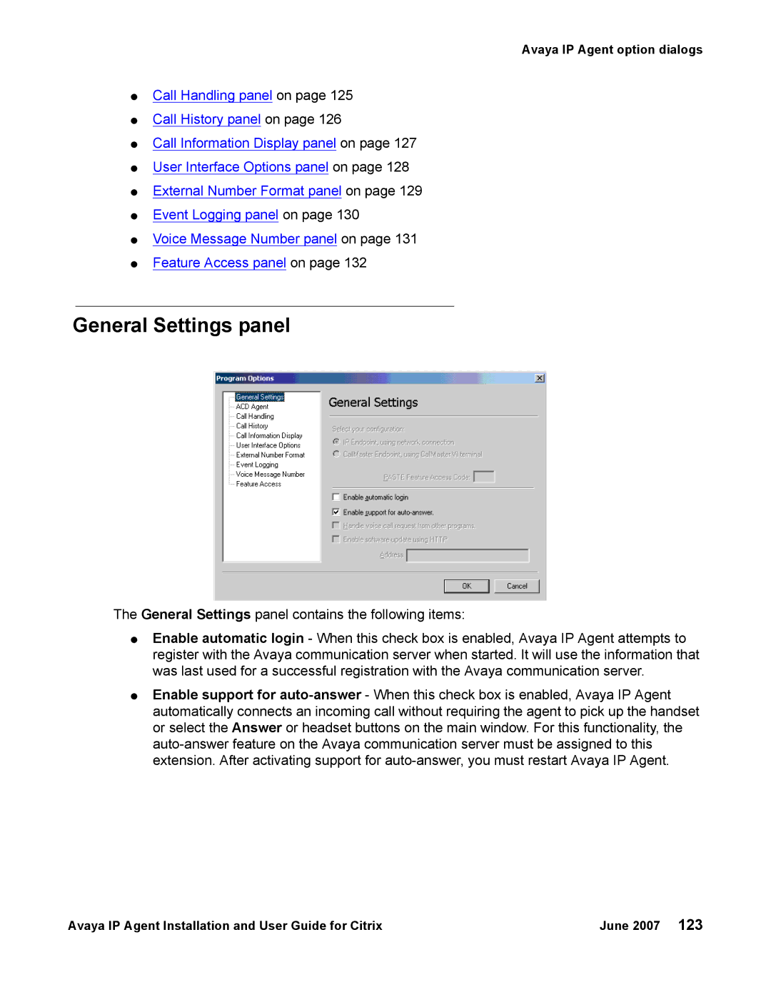 Avaya 7 manual General Settings panel 